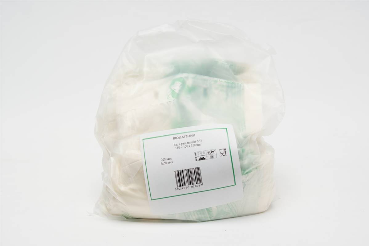 Sac à pain bio vert 160+100x350mm par paquet de 200