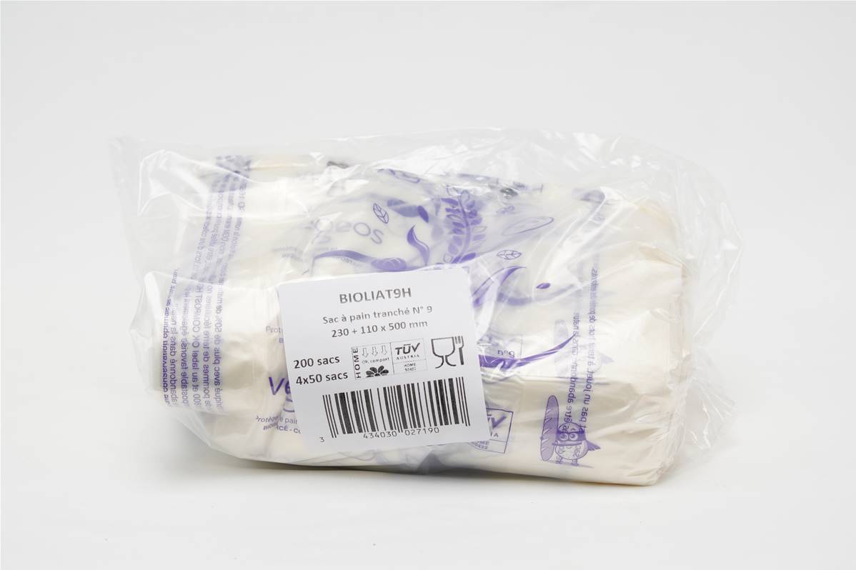 Sac à pain bio violet 230+110x500mm par paquet de 200