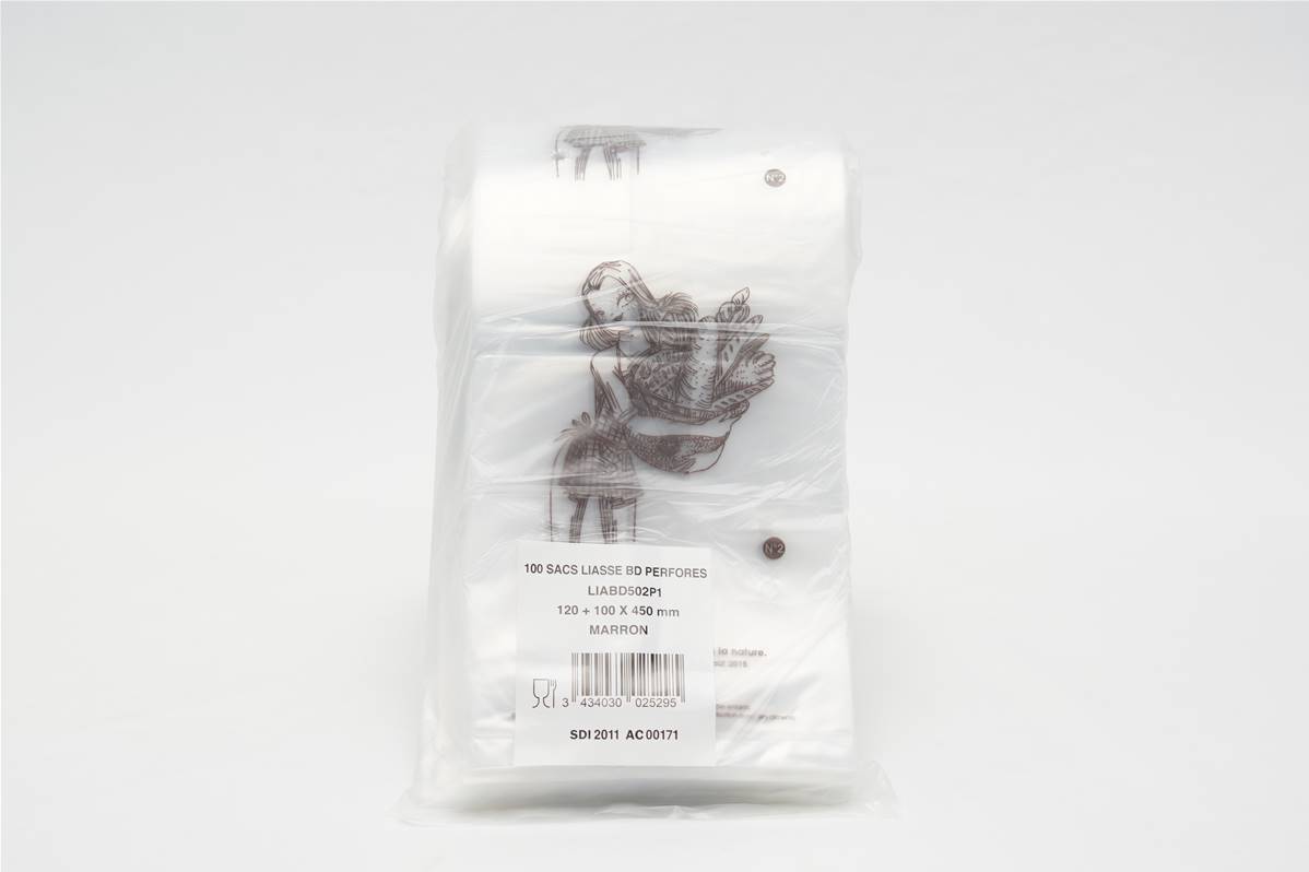 Sac à pain marron 50mµ 120+50x450mm par paquet de 100