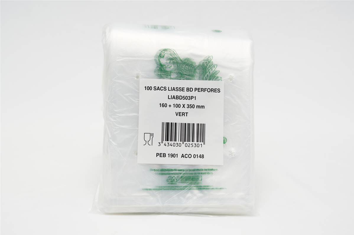 Sac à pain vert 50mµ 160+50x350mm par paquet de 100