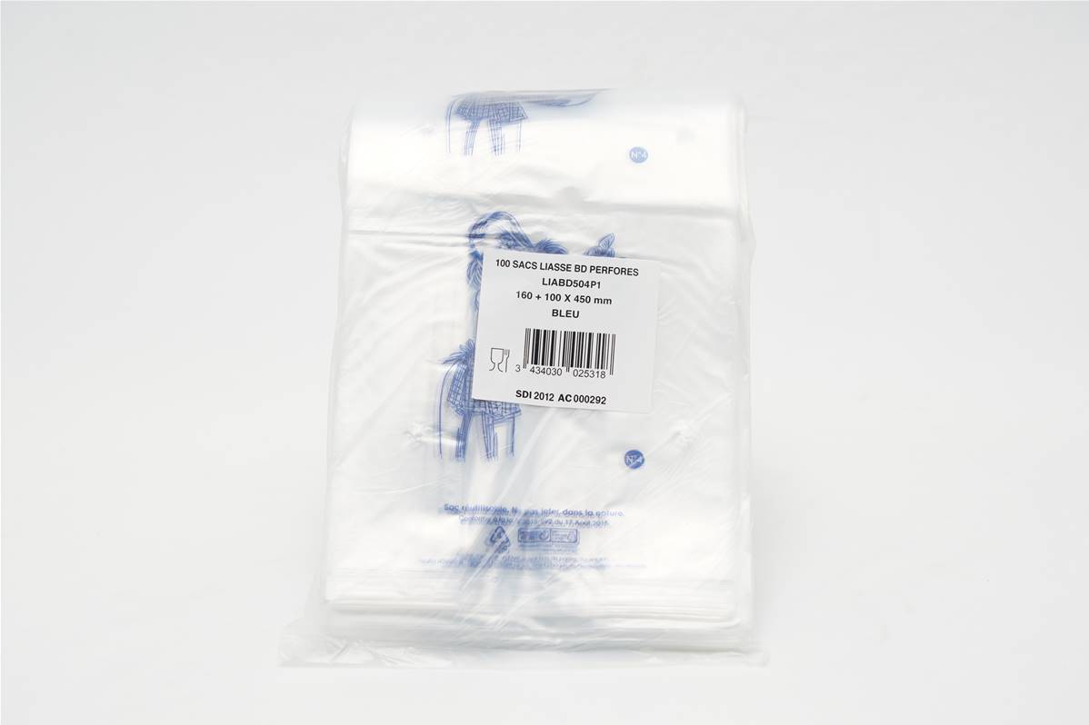 Sac à pain bleu 50mµ 160+50x450mm par paquet de 100