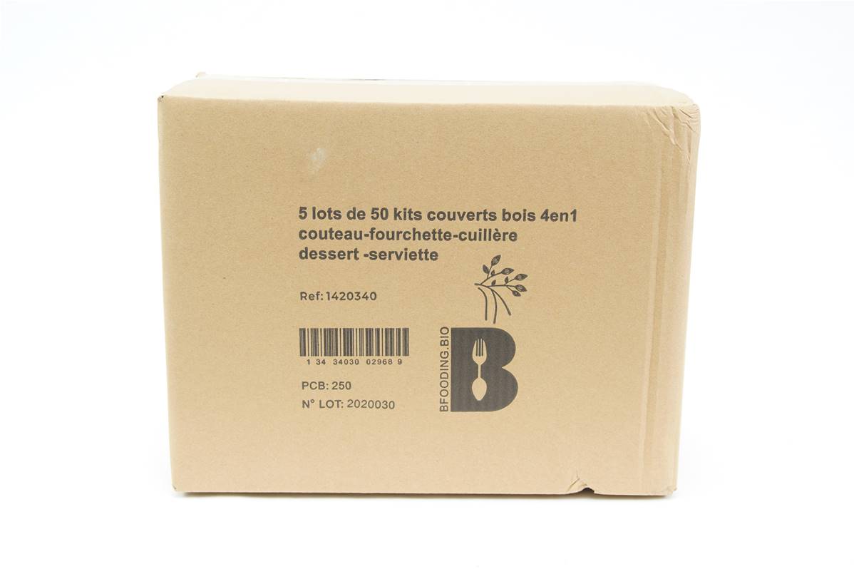 Kits couverts en bois avec serviette en carton de 250