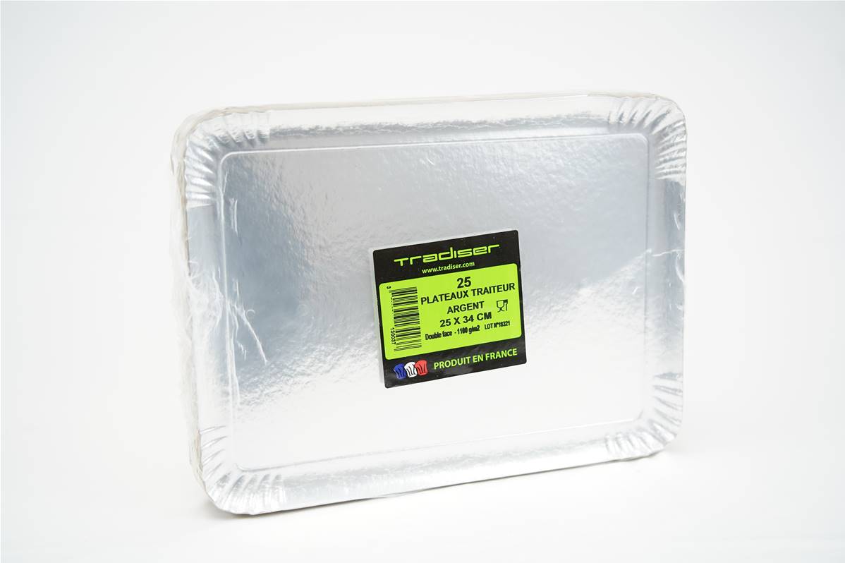 Plateau traiteur argent 25x34cm par paquet de 25