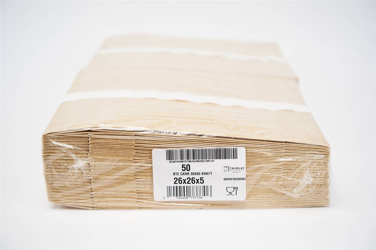 Boite carre kraft brun 26x5cm paquet de 50