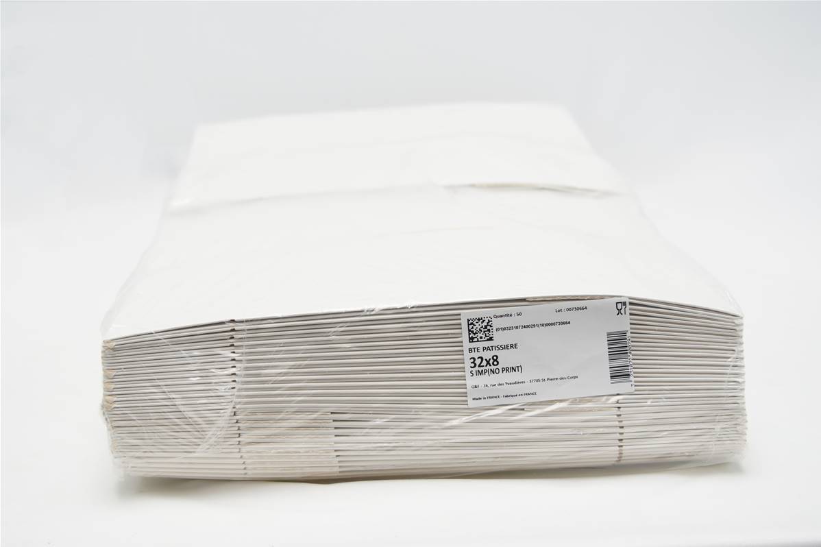 Boite patissiere blanche 32x8cm paquet de 50