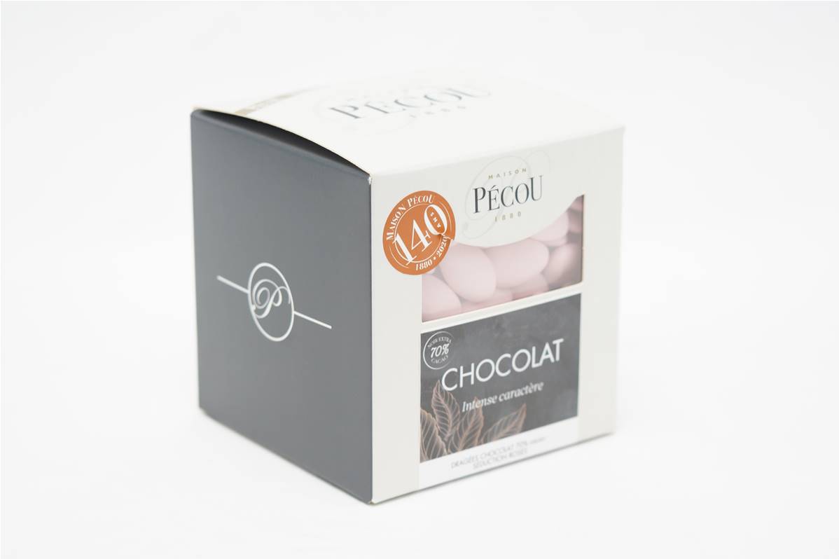 Dragées PECOU chocolat séduction framboise, boite de 1kg