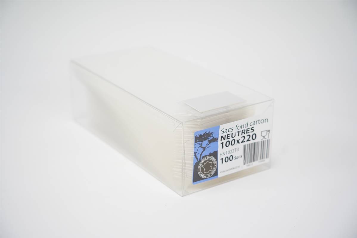 Sachet neutre transparent avec fond carton or 100x220mm