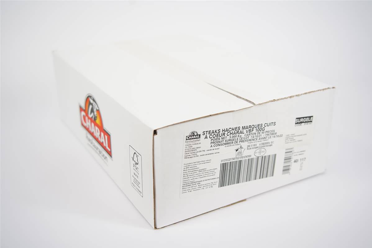 Steak hache cuit coeur Charal 100g carton de 50