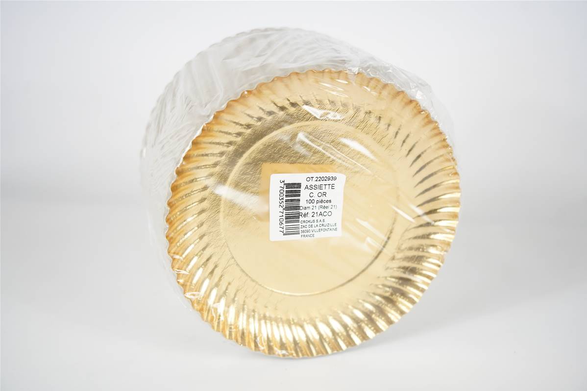Assiette carton or 21 cm paquet de 100