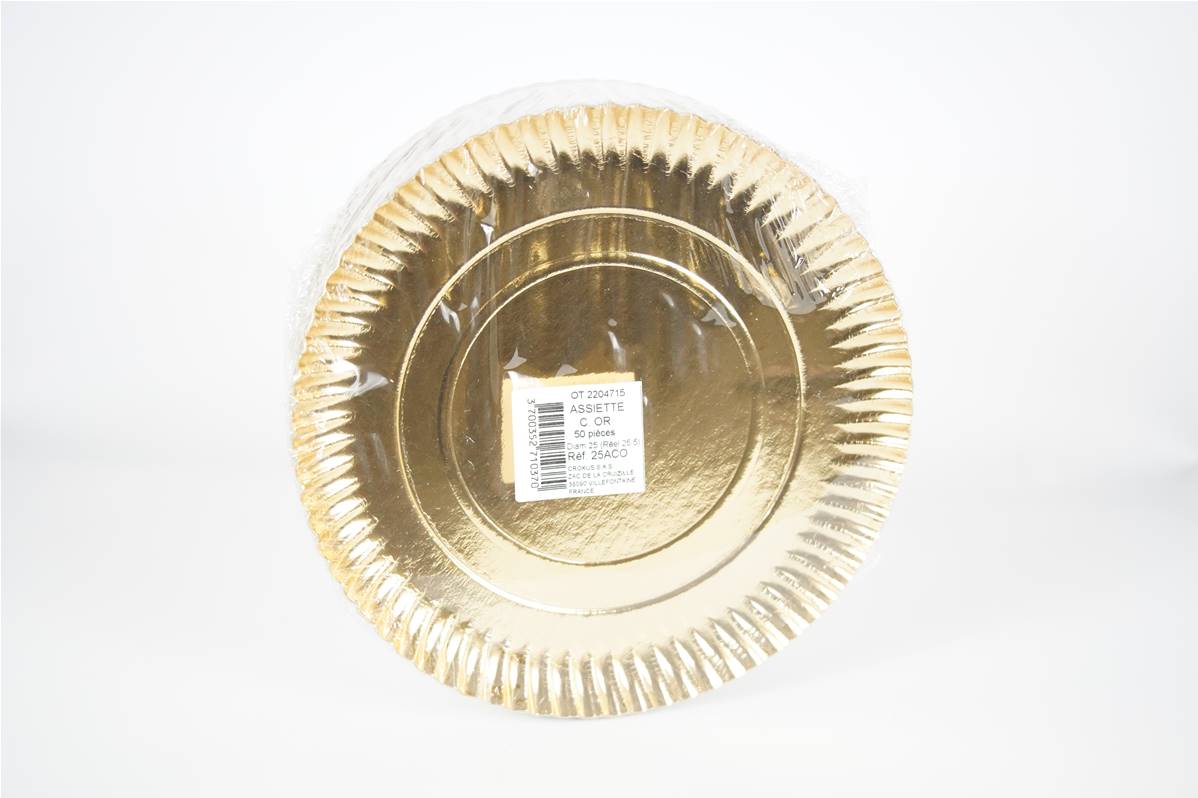 Assiette carton or 25 cm paquet de 50