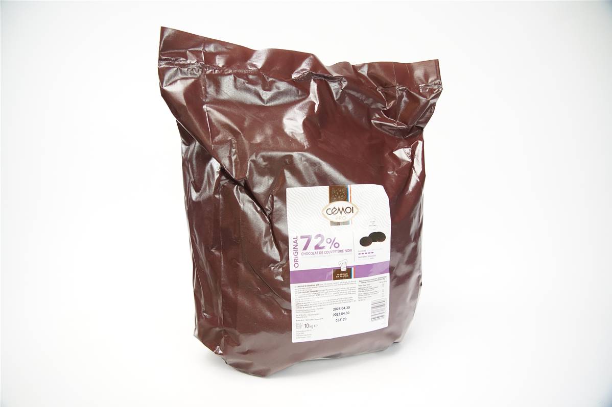 Palet chocolat couv. noir 72% sac de 10kg