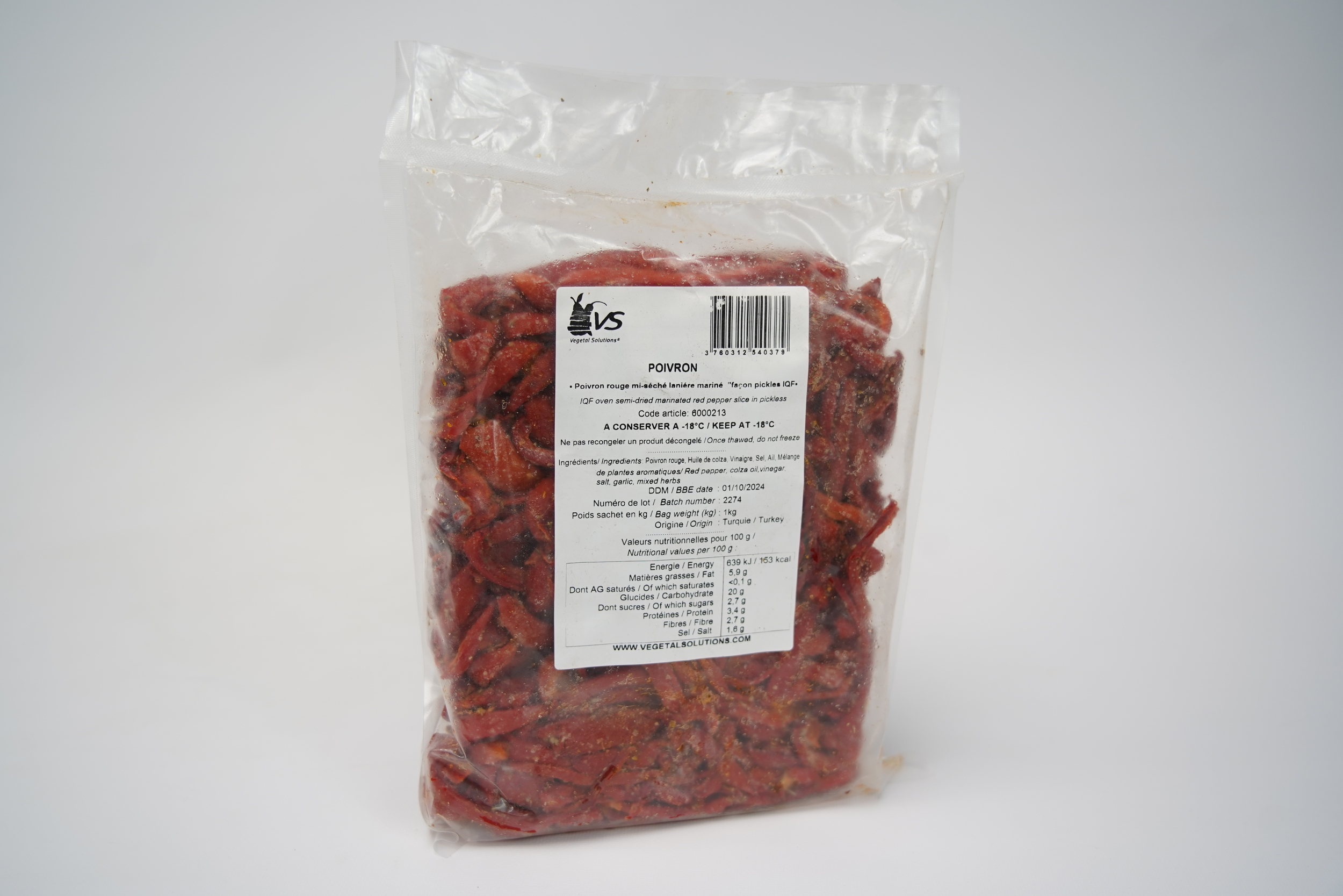 295809 - POIVRON ROUGE GRILLE PELE SACHET 1kg