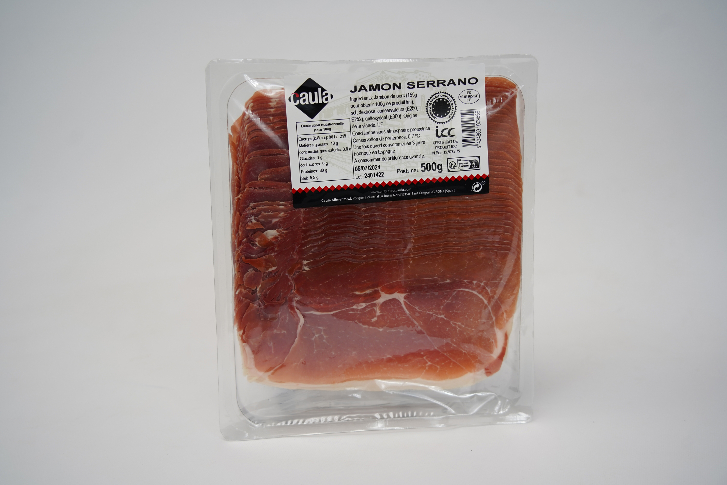 388779 - JAMBON 9 MOIS SERRANO TRANCHE BQ 500g