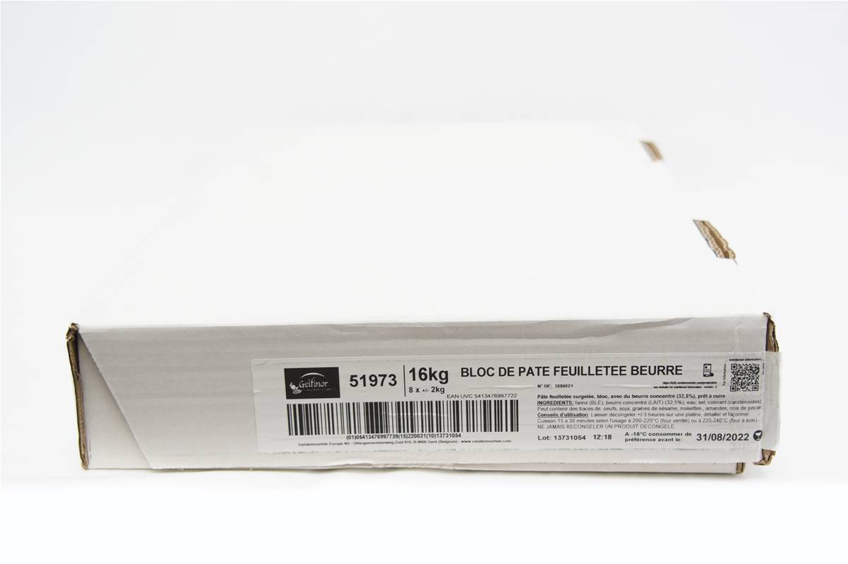Pate feuilletée pur beurre cru 2kg carton de 8