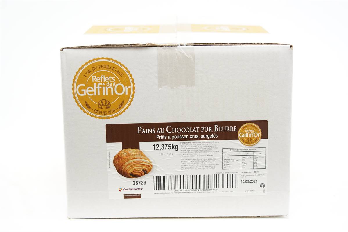 Pain au chocolat 75gr gamme gelfinor cru en carton de 165
