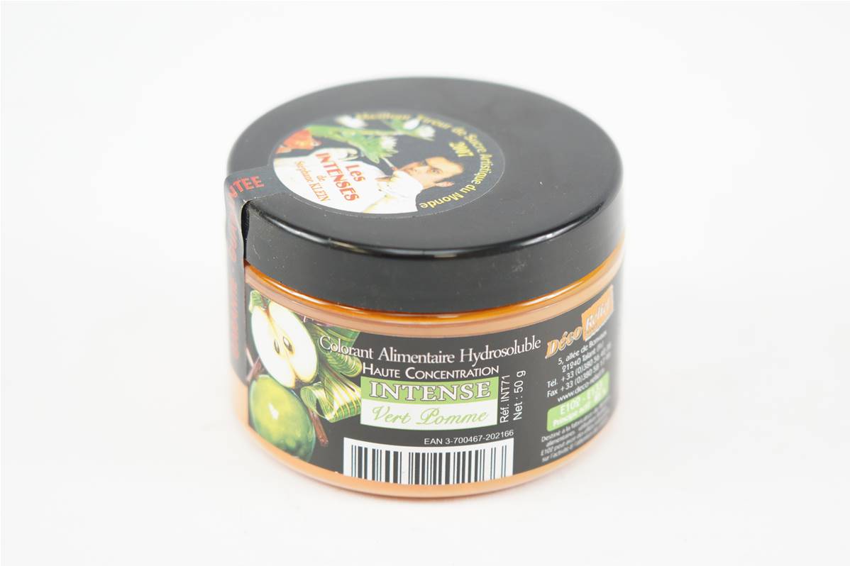 Colorant poudre vert pomme intense en boite de 50gr