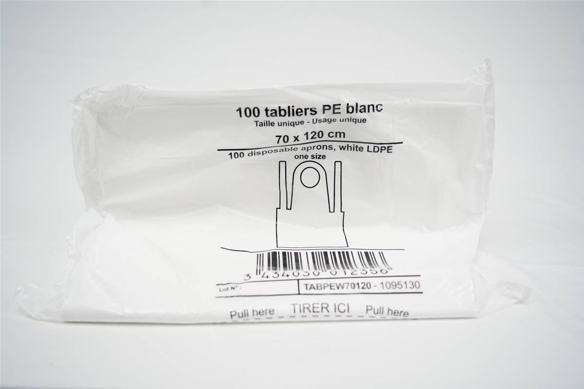 Tablier blanc jetable PEBD en paquet de 100