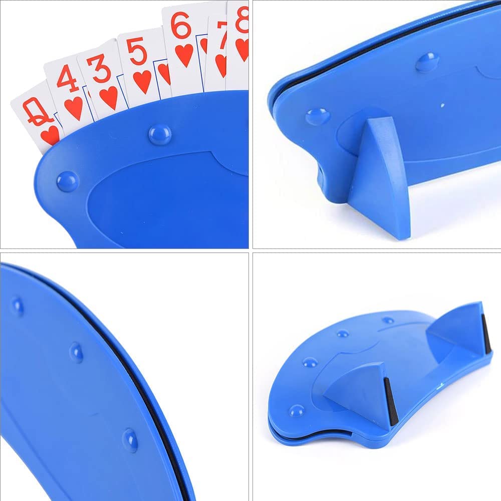 quatre-photos-avec-details-du-lot-2-support-cartes-a-jouer-incurve-bleu-pratique-pour-tenir-cartes-ou-pose-sur-table