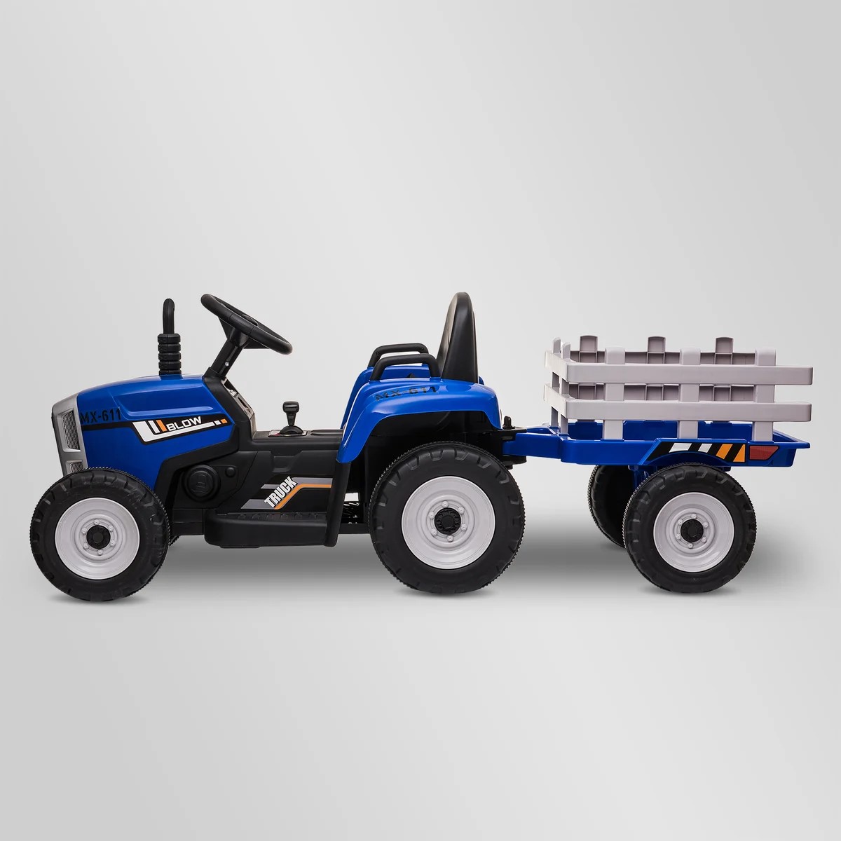 TRACTEUR ÉLECTRIQUE ENFANT AVEC REMORQUE BLEU 8 sur 8