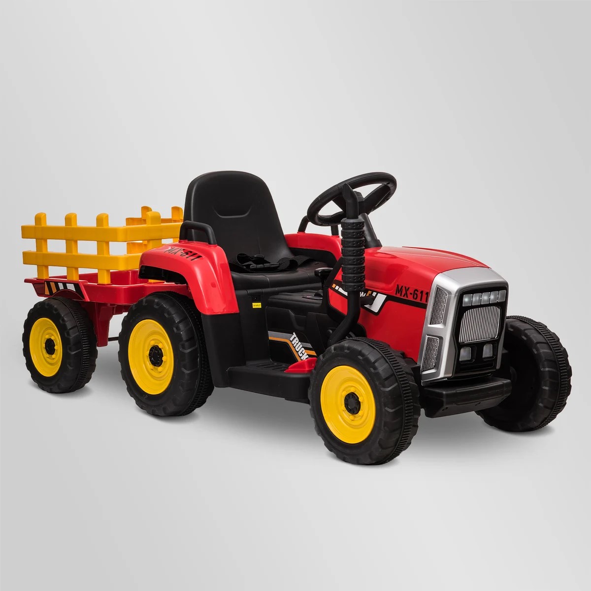 TRACTEUR ÉLECTRIQUE ENFANT AVEC REMORQUE ROUGE 1 PLACE