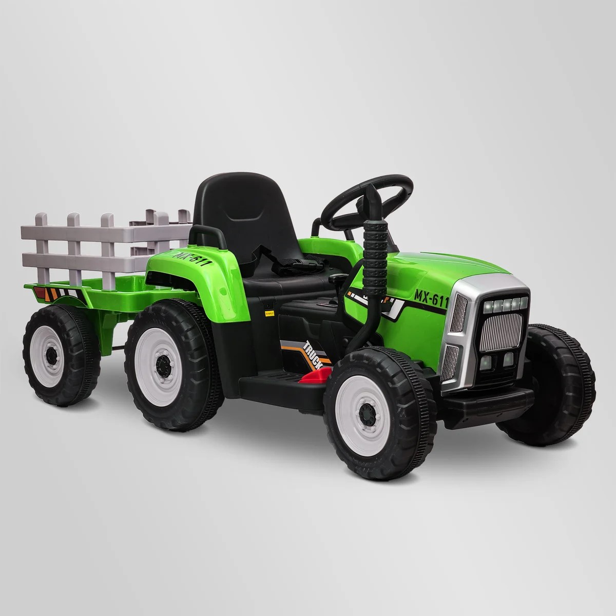 TRACTEUR ÉLECTRIQUE ENFANT AVEC REMORQUE VERT 1 PLACE