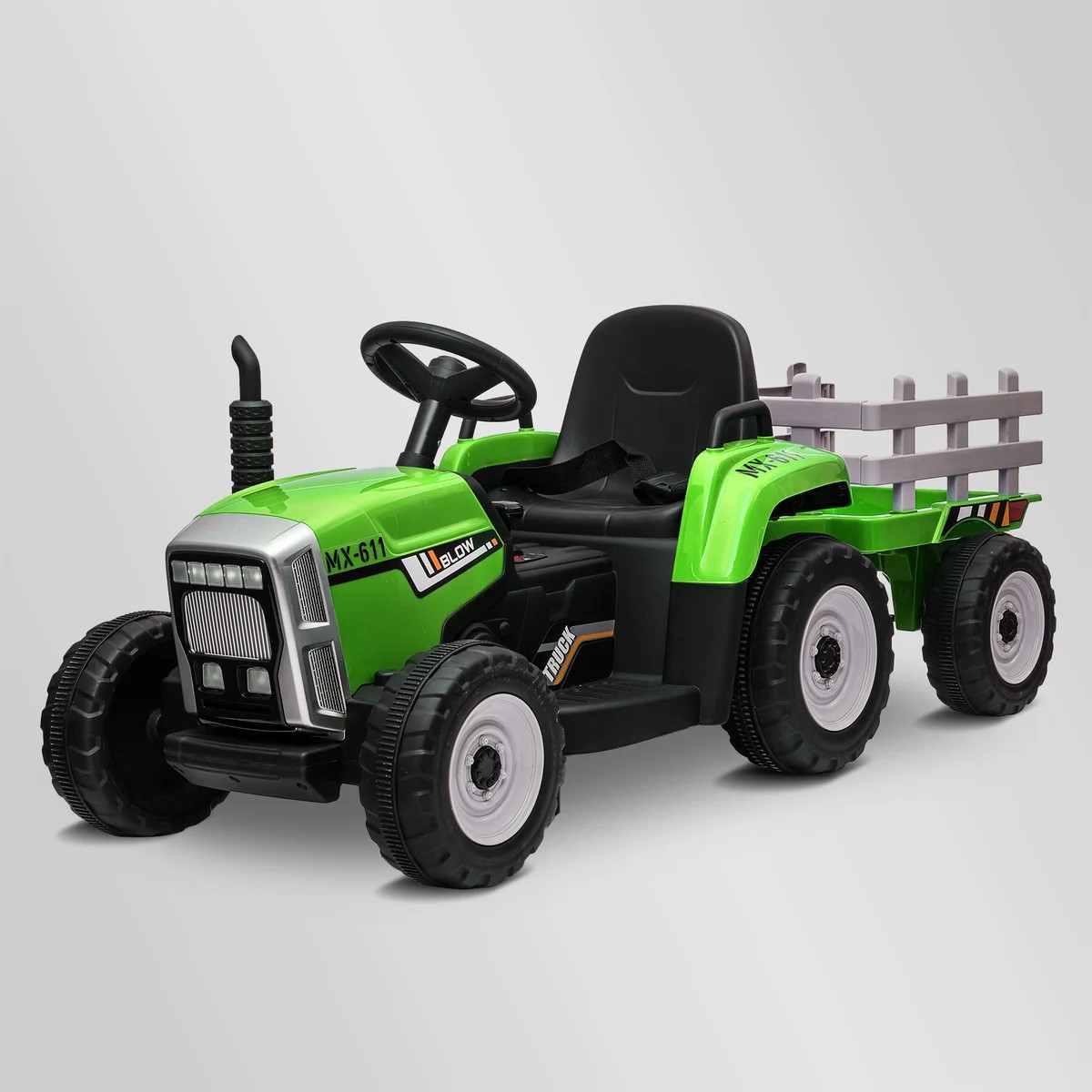 TRACTEUR ÉLECTRIQUE ENFANT AVEC REMORQUE VERT 2 sur 8