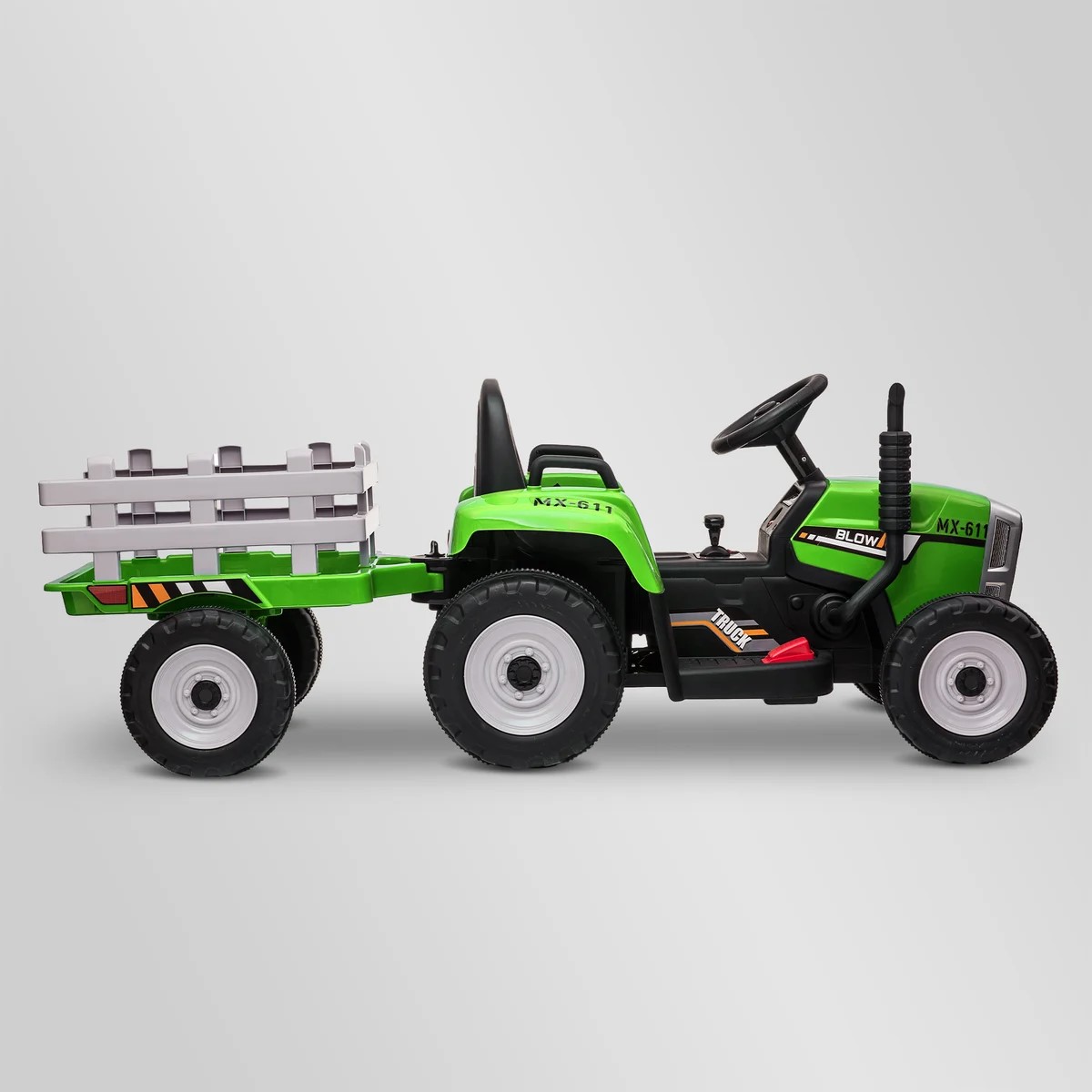 TRACTEUR ÉLECTRIQUE ENFANT AVEC REMORQUE VERT 7 sur 8