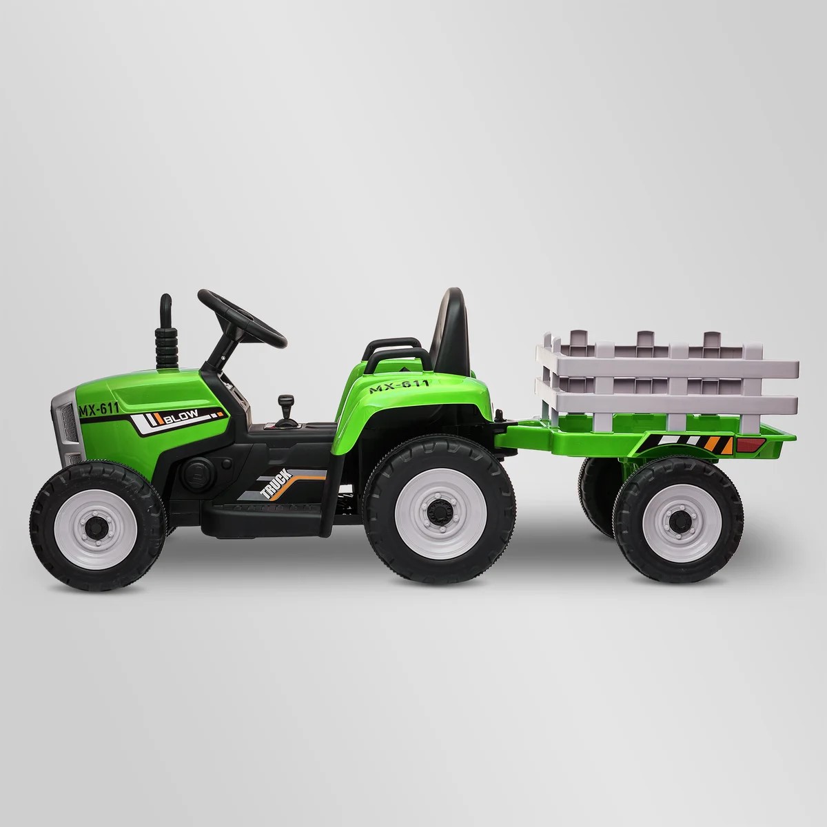 TRACTEUR ÉLECTRIQUE ENFANT AVEC REMORQUE VERT 8 sur 8