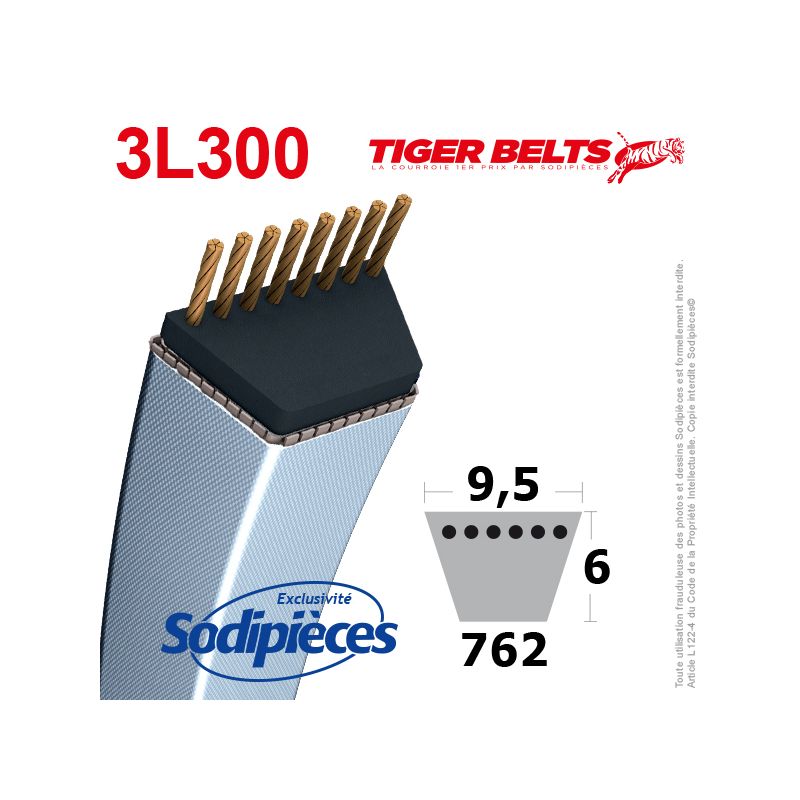 COURROIE TONDEUSE 3L300 TIGER BELTS. 9,5 MM X 762 M