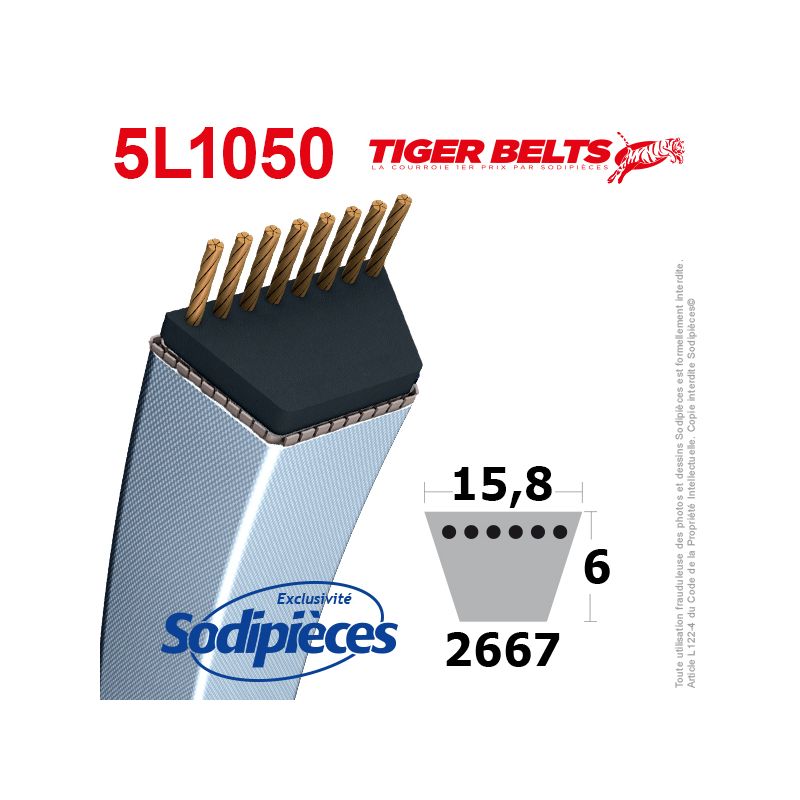 COURROIE TONDEUSE 5L1050 TIGER BELTS. 15,8 MM X 2667 M