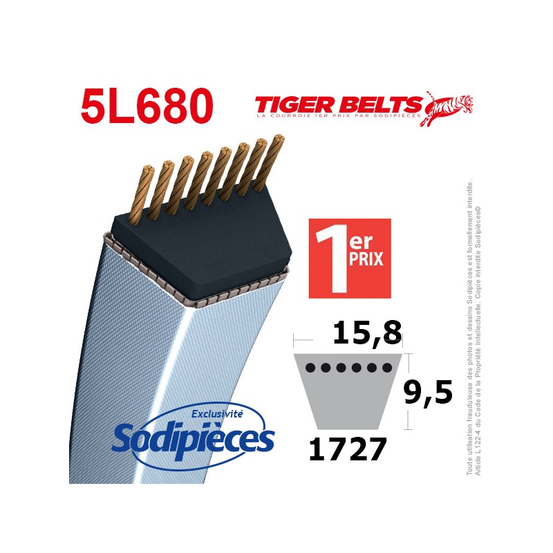 COURROIE TONDEUSE 5L680 TIGER BELTS. 15,8 MM X 1727 M
