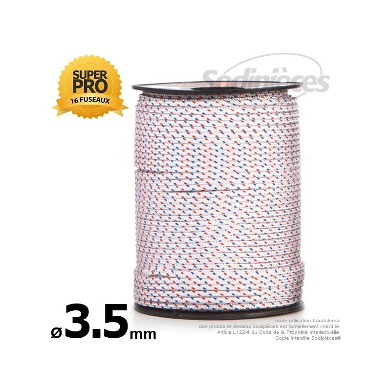 CORDE DE LANCEUR Ø 3,5 MM X 100 M. CORDON 16 FUSEAUX NYLON.