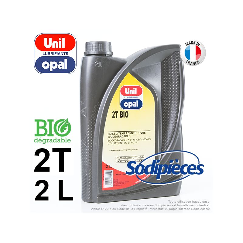 HUILE MOTEUR 2 TEMPS UNIL OPAL BIO POUR MOTOCULTURE, TRONÇONNEUSE. 2 LITRES