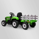 TRACTEUR ÉLECTRIQUE ENFANT AVEC REMORQUE VERT 4 sur 8