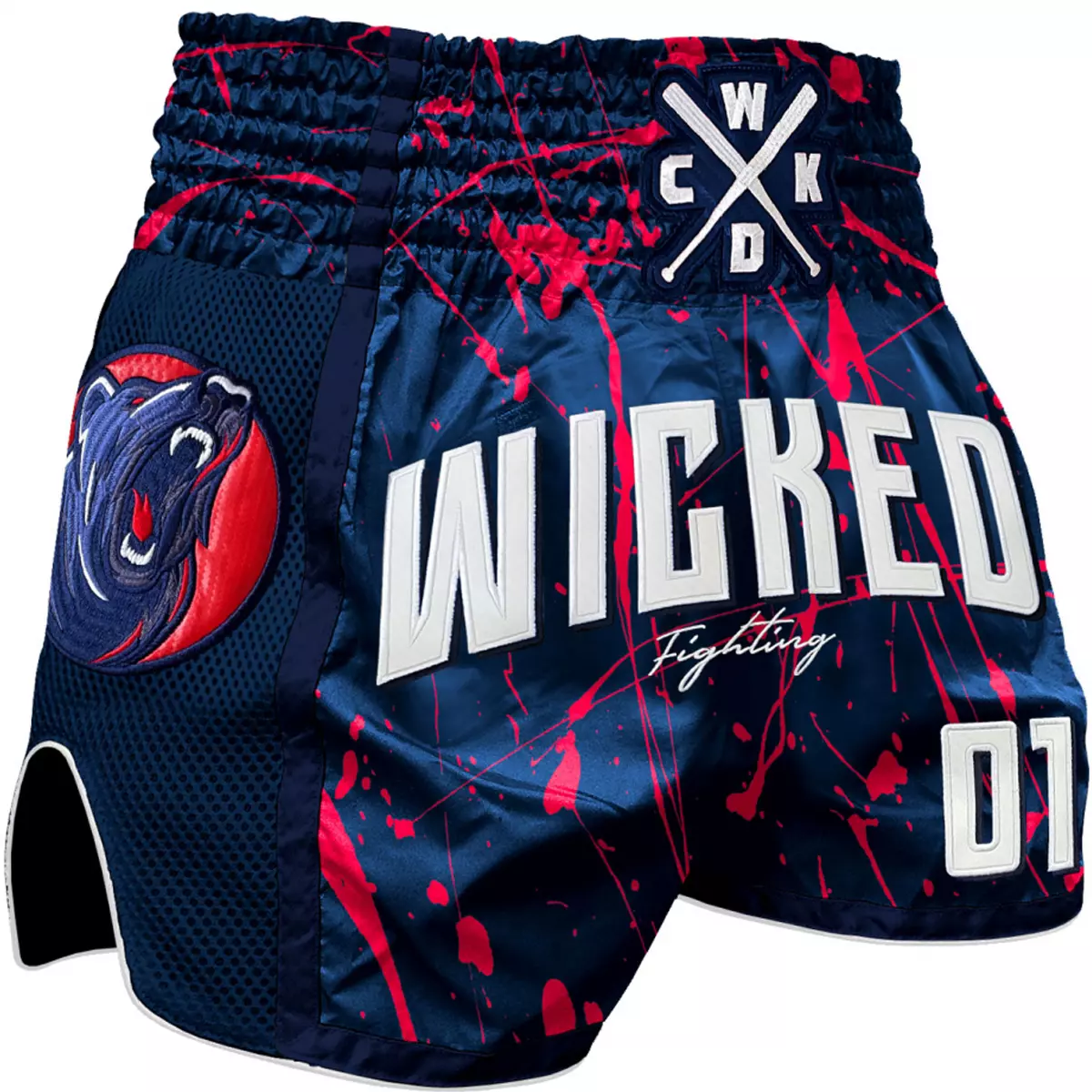 Wicked One Bad bear Navy Thai boxing shorts - Red