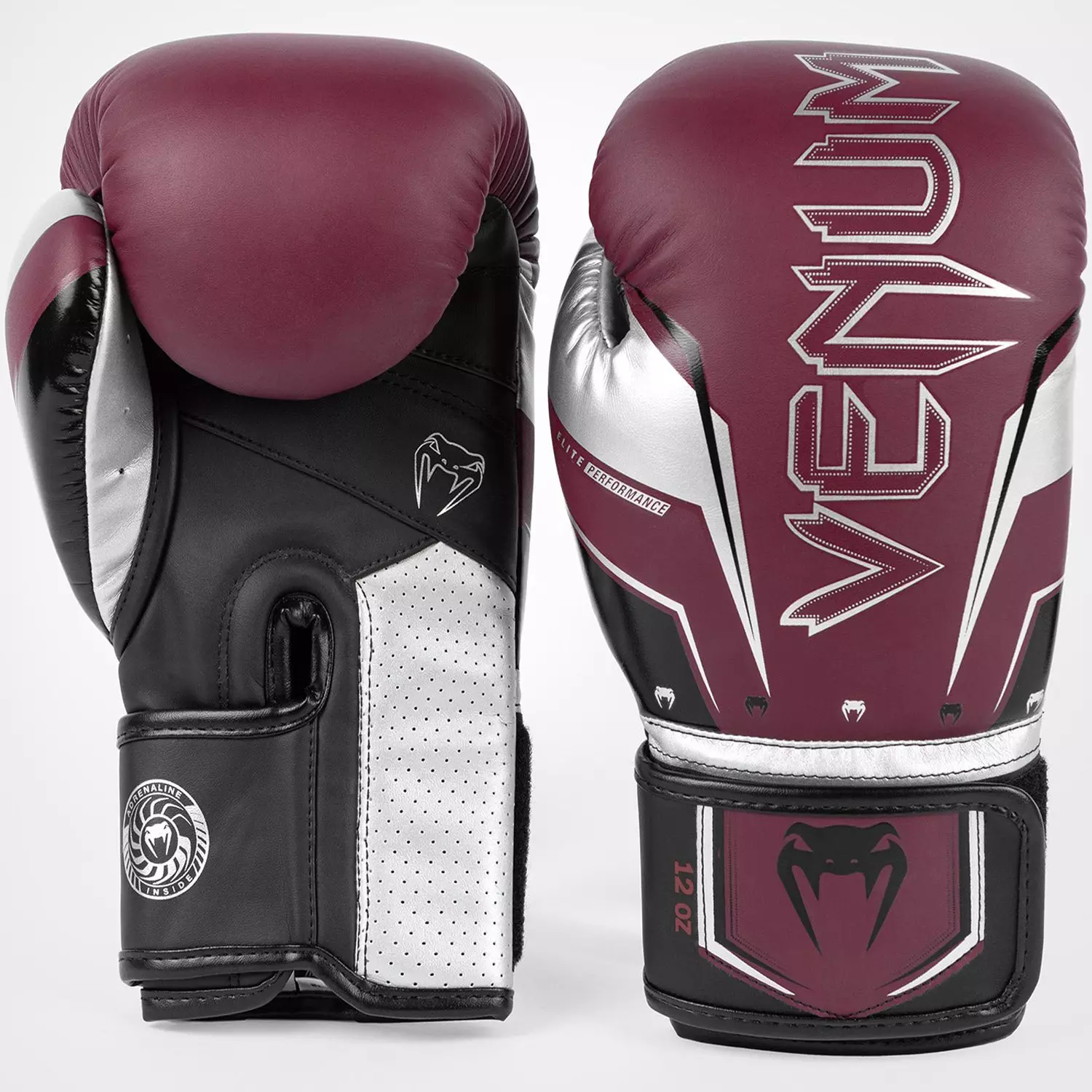 Venum Elite EVO Boxing Gloves Bordeaux - Silver - Red