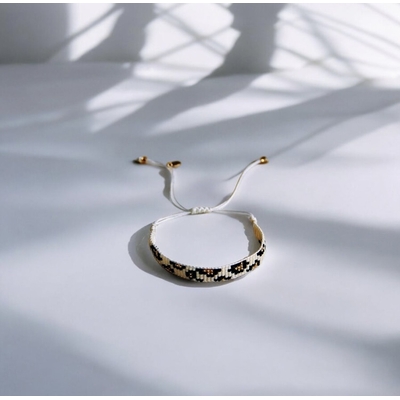 Bracelet Jaya motif léopard blanc noir doré bohème chic Bella Cosa