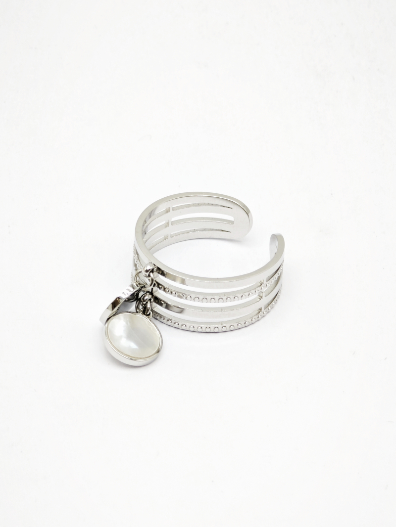 Bague June ajustable avec pampille nacrée en acier inoxydable Bella Cosa