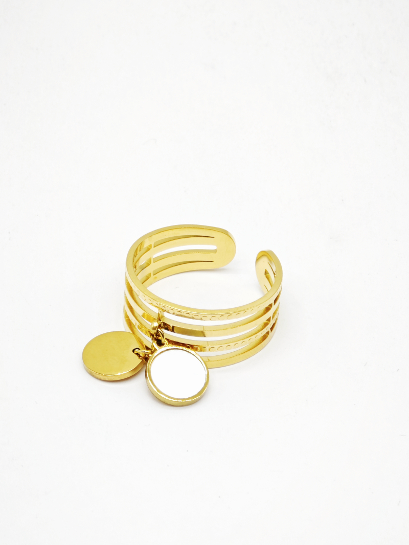 Bague June ajustable avec pampille nacrée en acier inoxydable Bella Cosa