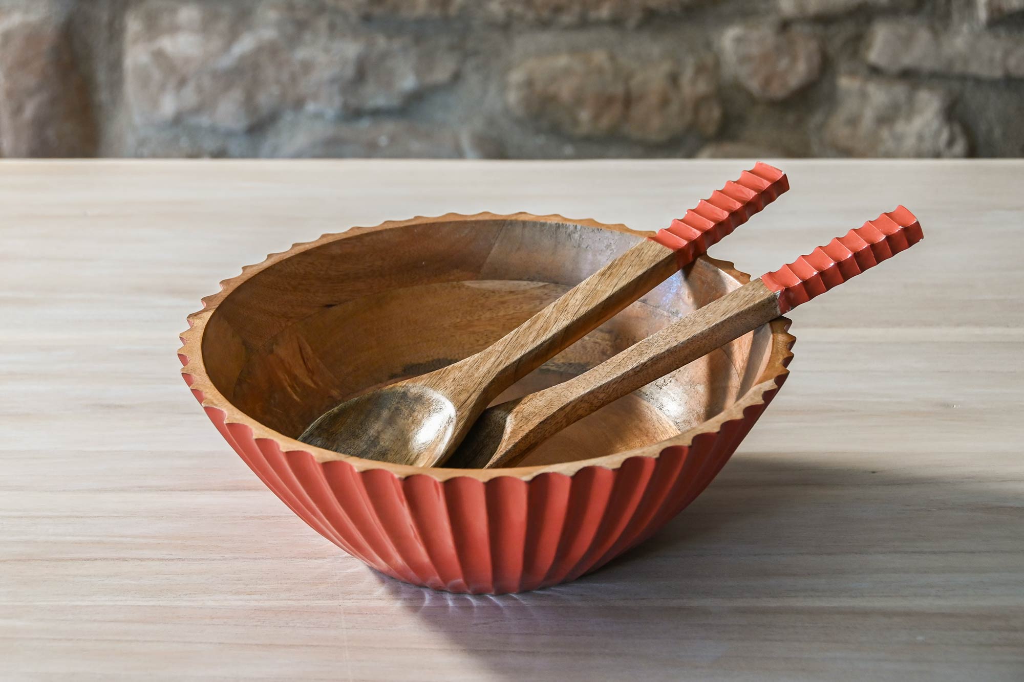 Couverts à salade et saladier en bois de manguier – élégance naturelle et artisanale