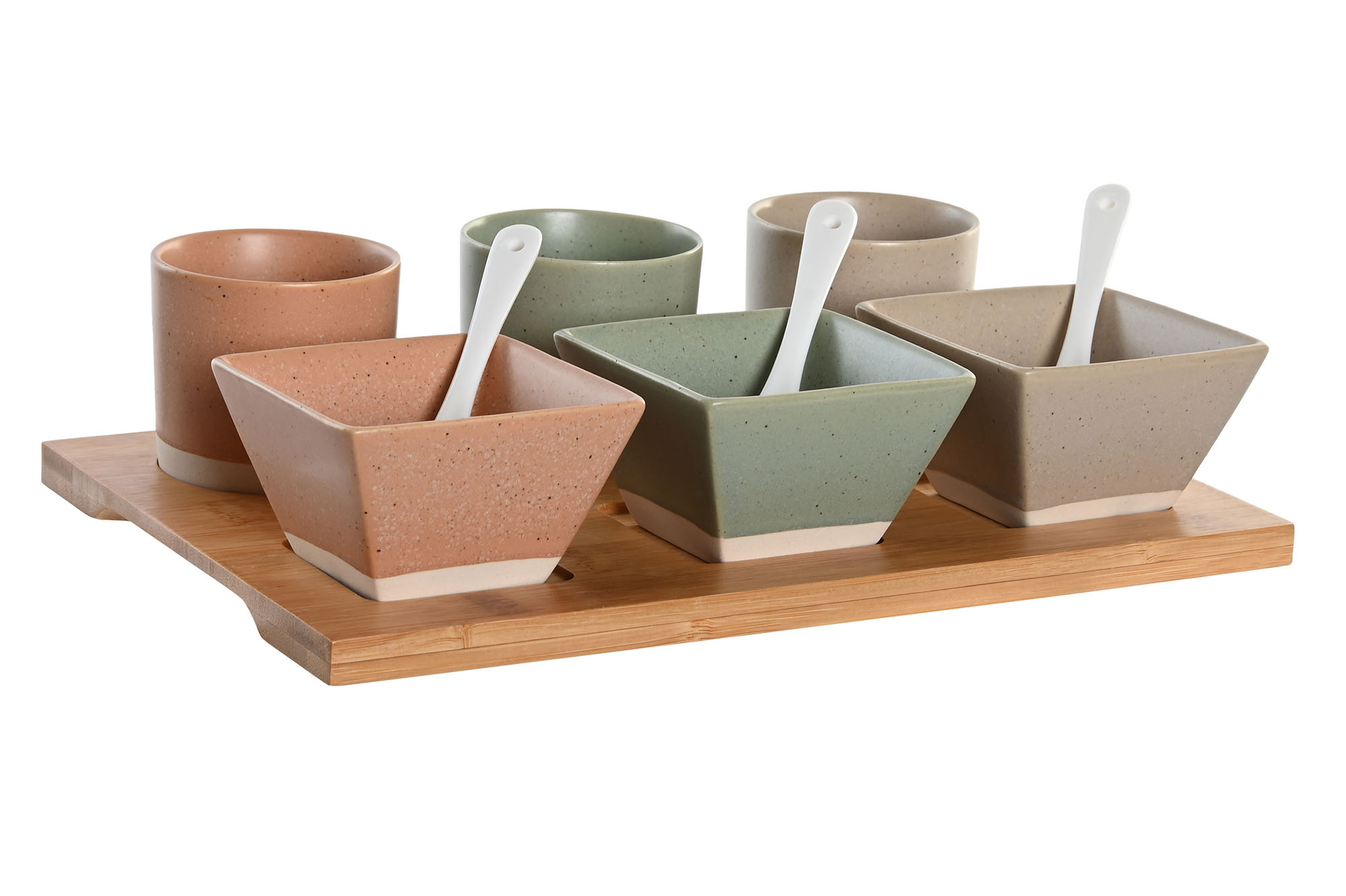 Plateau amuse-bouche 10 pièces en bambou et porcelaine