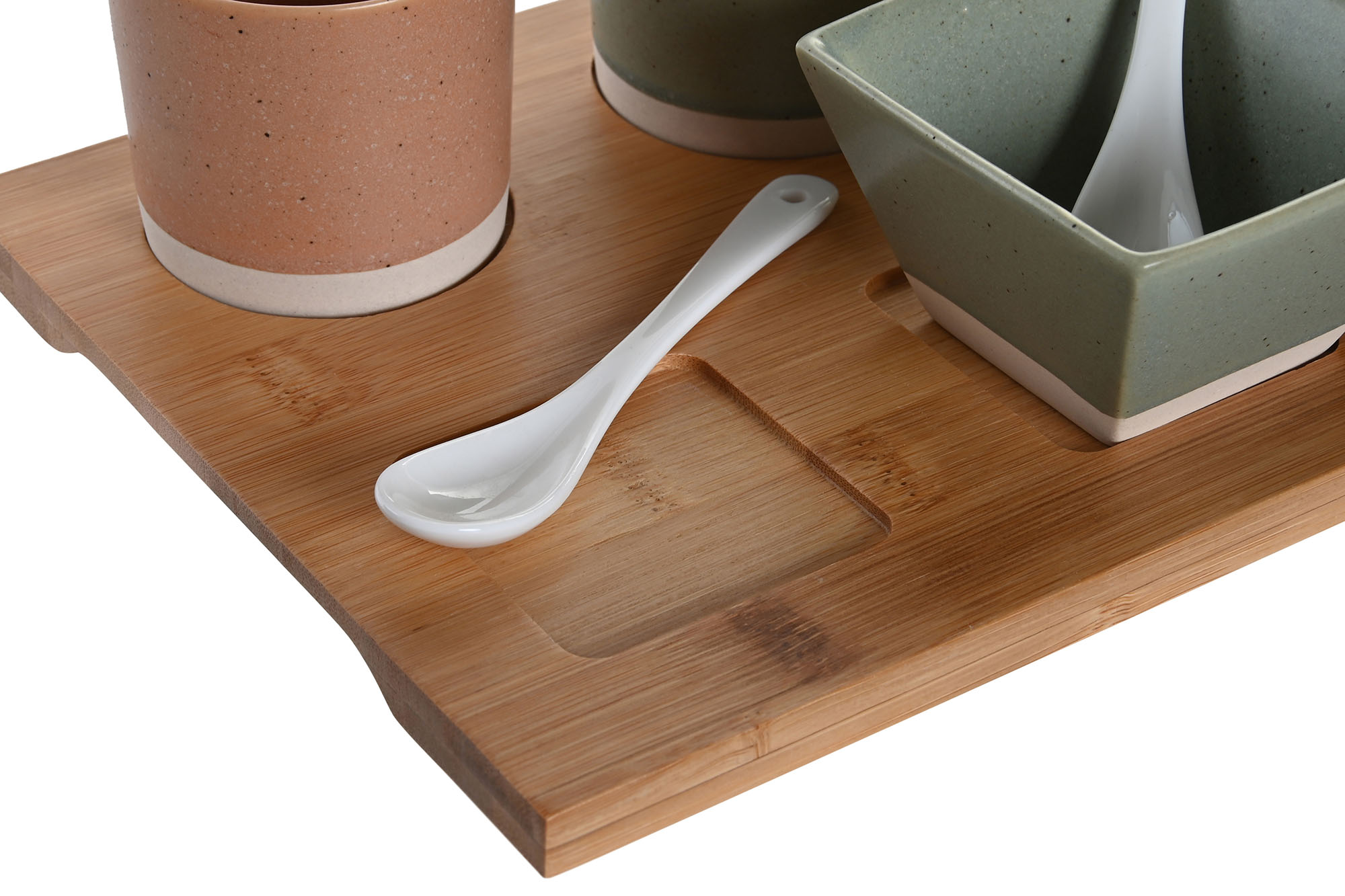 Plateau amuse-bouche 10 pièces en bambou et porcelaine