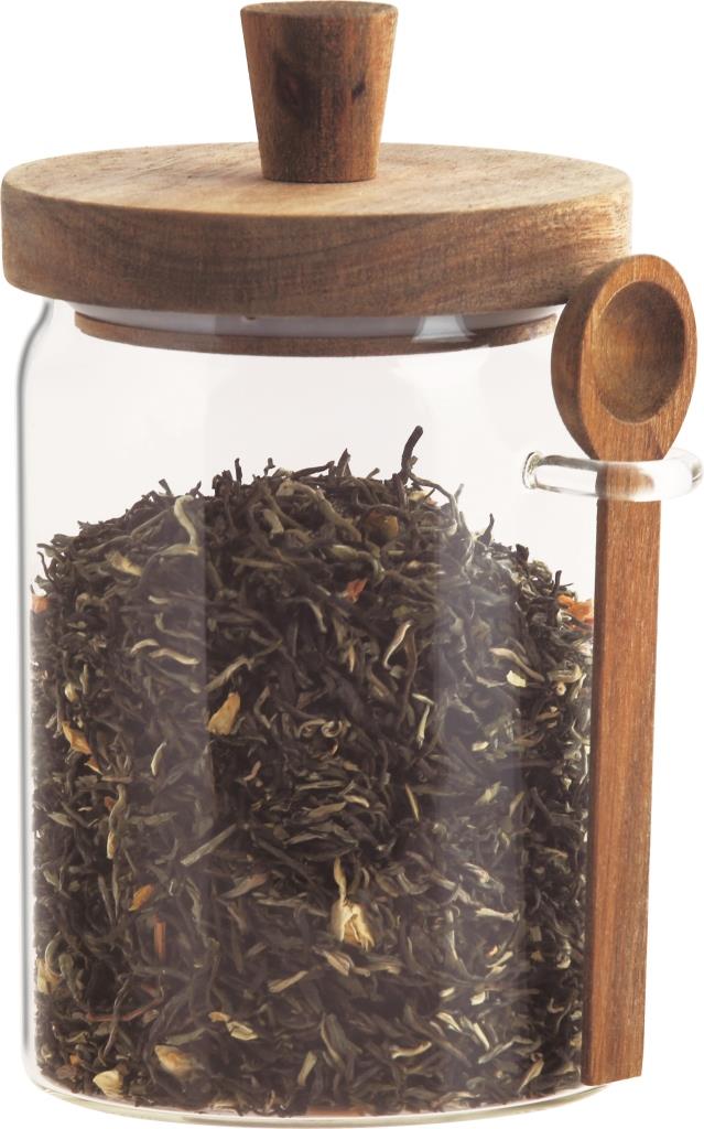 Pot en verre 850ml avec cuillère bois acacia – rangement cuisine pratique et déco