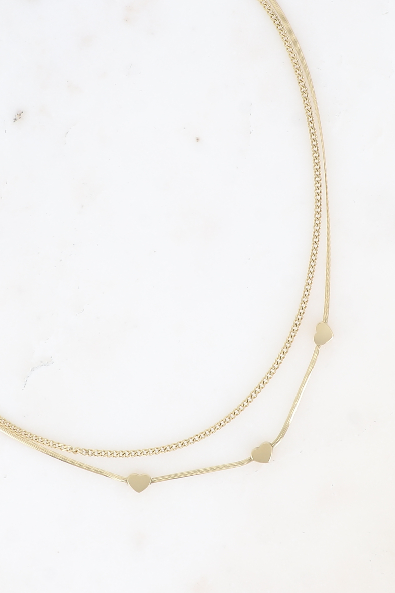Collier multi-rangs argenté Pola, deux chaînes fines avec cœurs, bijou romantique en acier inoxydable
