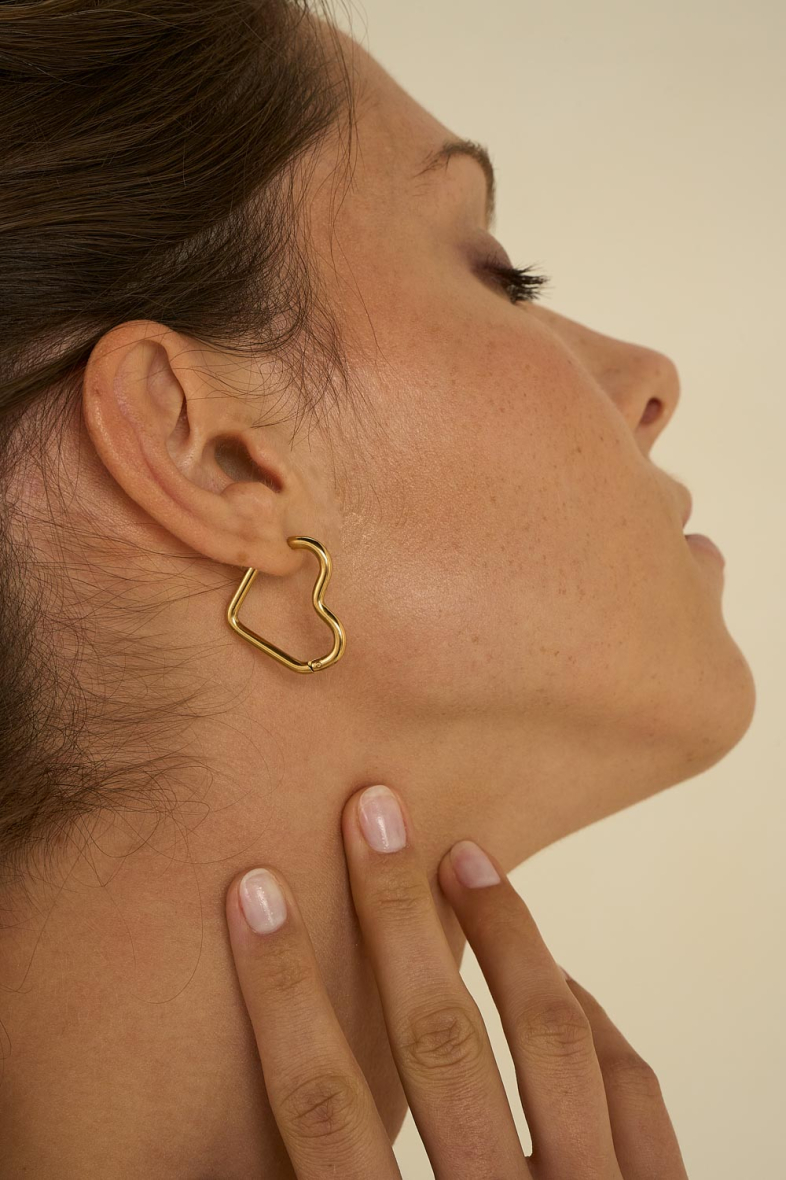 Boucles d’oreilles créoles dorées Prya en forme de cœur, bijou romantique en acier inoxydable