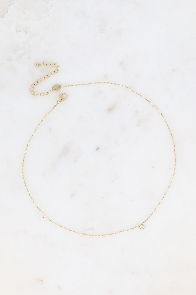 Collier ras du cou Jeannie avec petit oxyde de zirconium, bijou fin en acier inoxydable doré