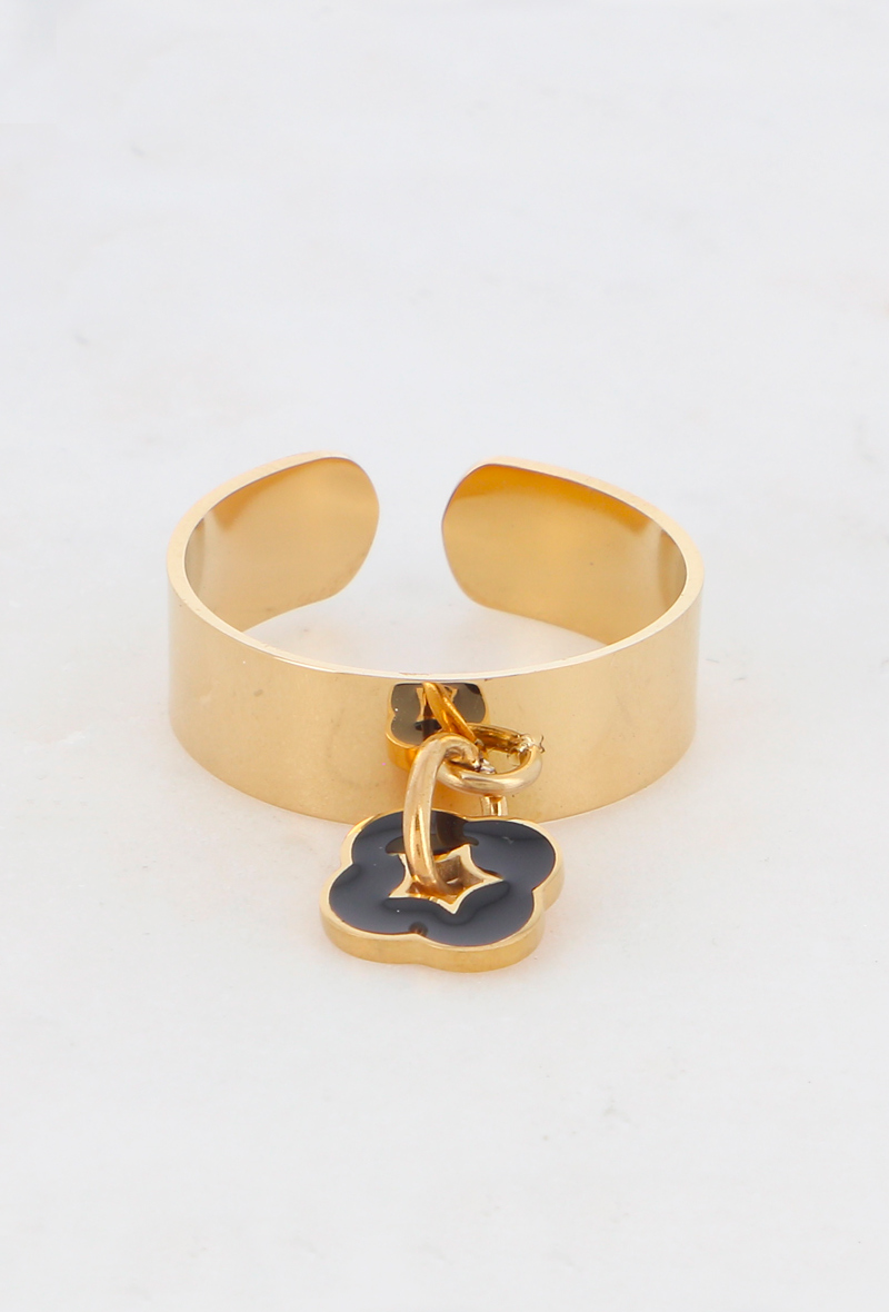 Bague dorée Josie avec trèfle en émail ajustable, bijou porte-bonheur chic et moderne