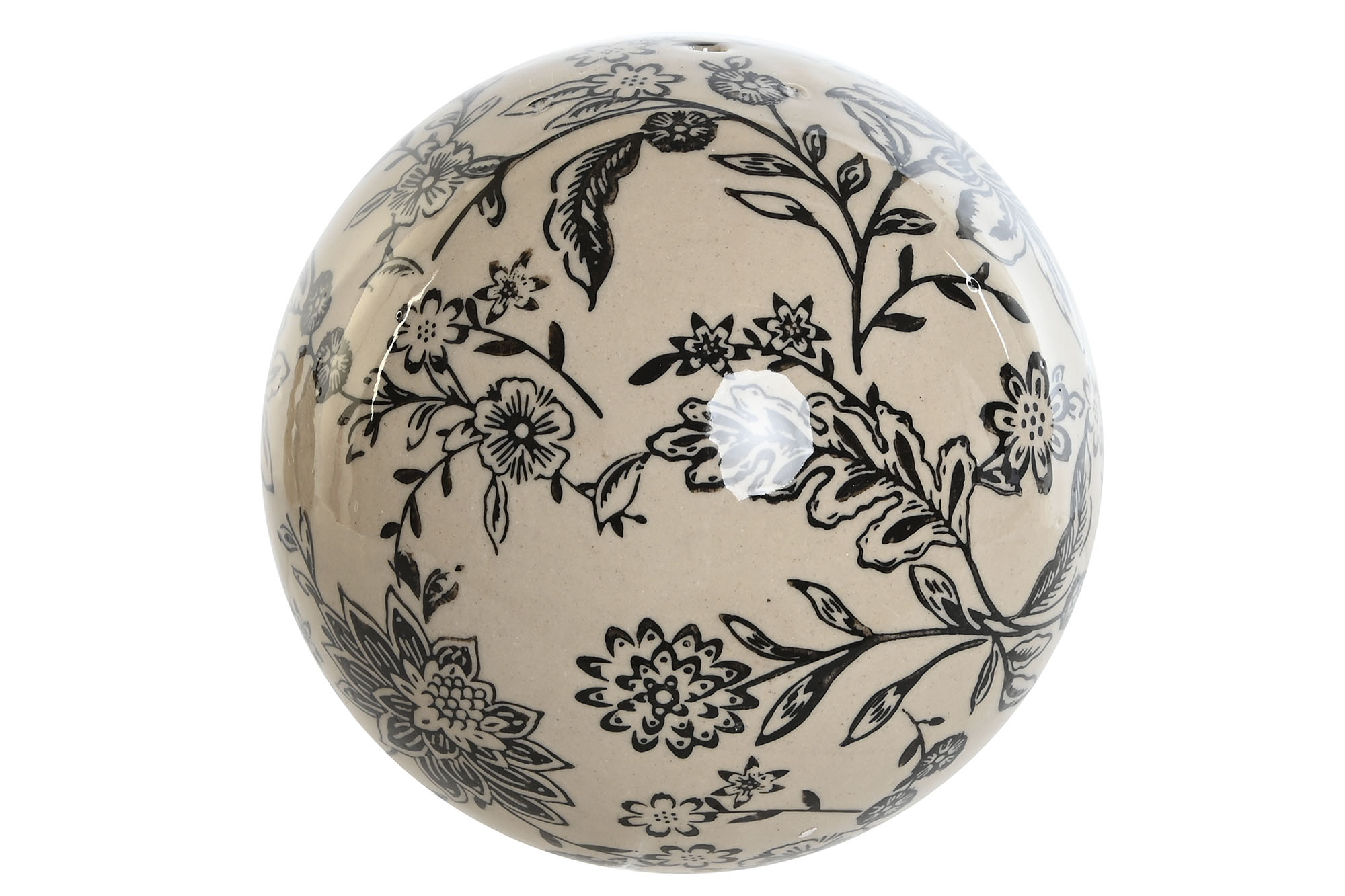 Boule déco en grès blanc avec motif noir ambiance zen