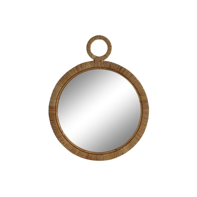 Miroir rond rotin dans un salon décoration naturelle et douce