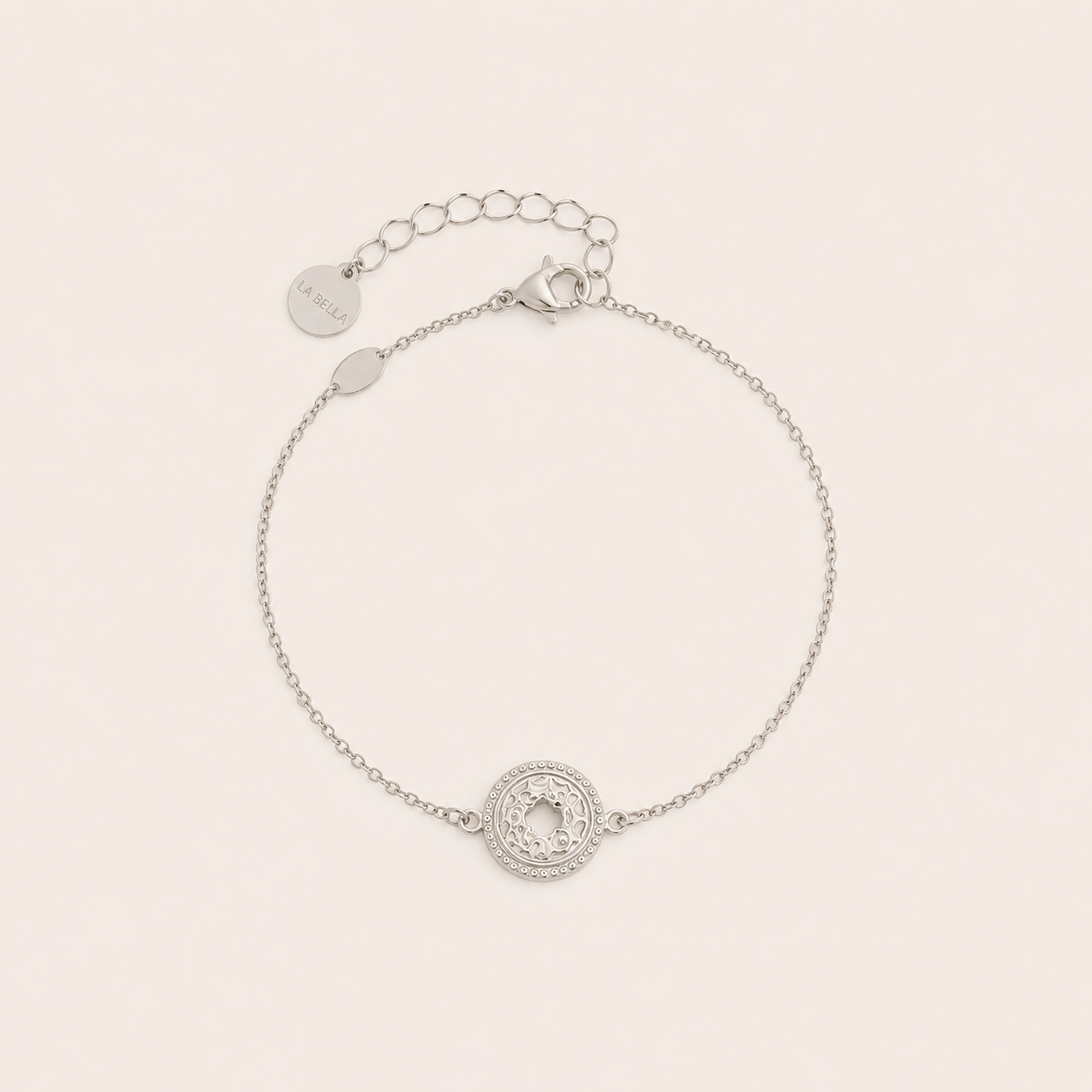 Bracelet Agathe argenté en acier inoxydable avec médaillon travaillé – bracelet fin et élégant femme